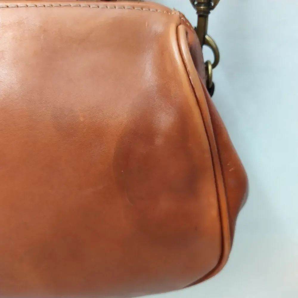 Patricia Nash Brown Leather Floral Pushlock Framed Closure Satchel Crossbody Bag